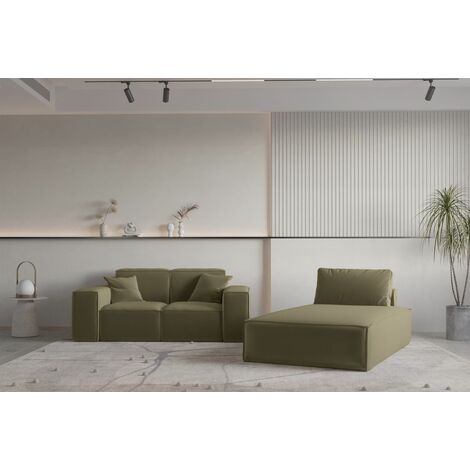 Sofa Set 2-teilig Sezlong und Sofa 2-Sitzer CELES PREMIUM Stoff Opera Velvet Olivgrün