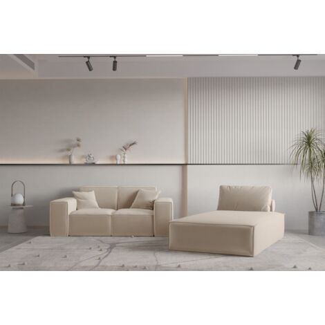 Sofa Set 2-teilig Sezlong und Sofa 2-Sitzer CELES PREMIUM Stoff Opera Velvet Sand