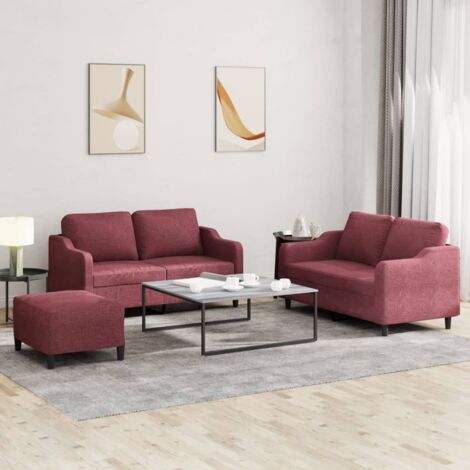 Sofa-Set 3 Teile mit Kissen Bordeaux Rot Stoff