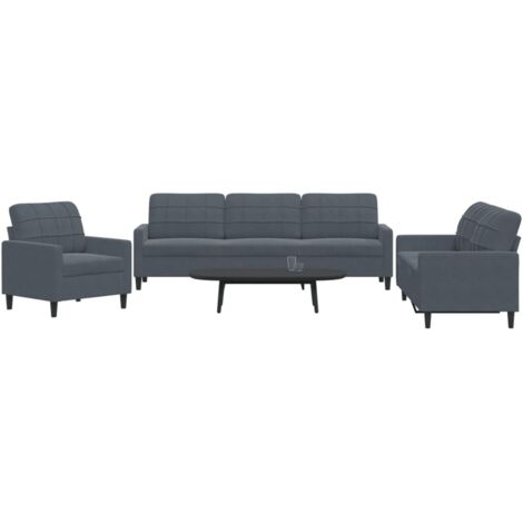 Sofa-Set 3 Teile mit Kissen Dunkelgrau Samt