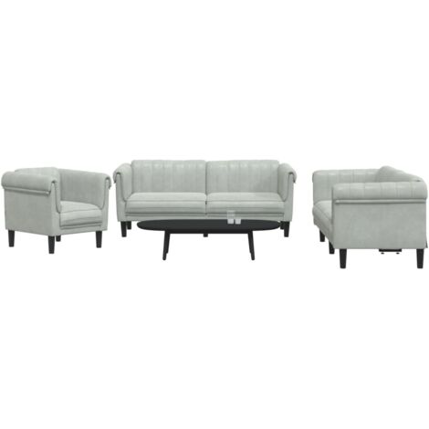 Sofa-Set 3 Teilig Hellgrau Samt