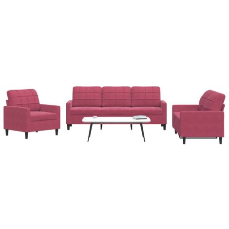 Sofa-Set 3-teilig mit Kissen Bordeauxrot Velvet