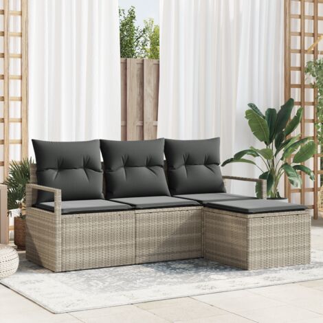 Sofa Set 4 pcs Light grey Poly Rattan vidaXL