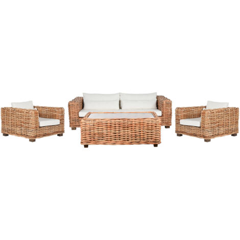 Sofa Set 4 Ratan 220X98X64 Incluye Cojines Natural