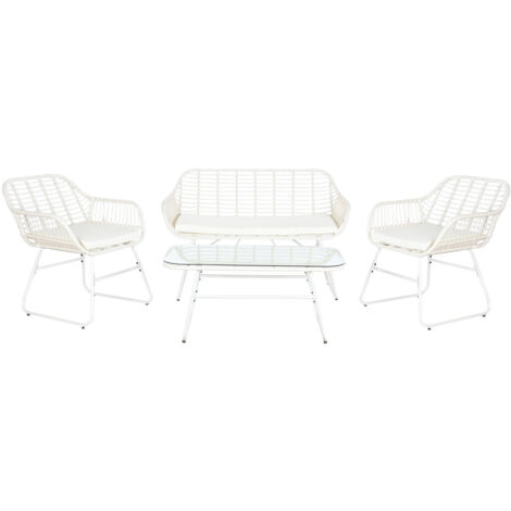 Sofa Set 4 Ratan Sintetico 124X74X84 Con Cojines