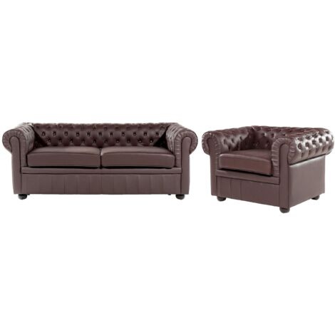 Sofa Set 4-Sitzer CHESTERFIELD Echtleder Braun