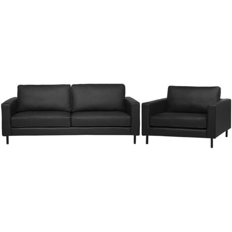 Sofa Set 4-Sitzer SAVALEN Echtleder Schwarz