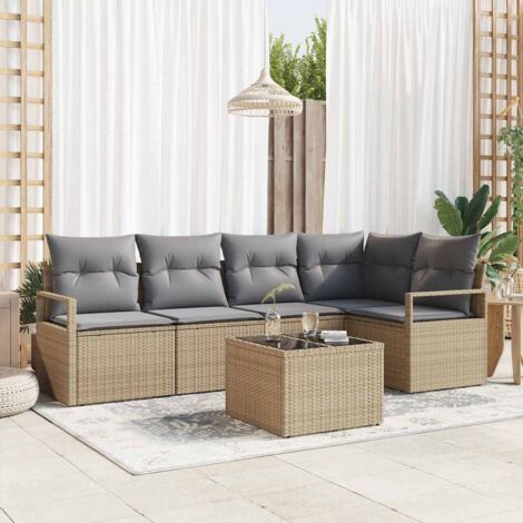 Sofa Set 6 pcs Beige Poly-Rattan vidaXL