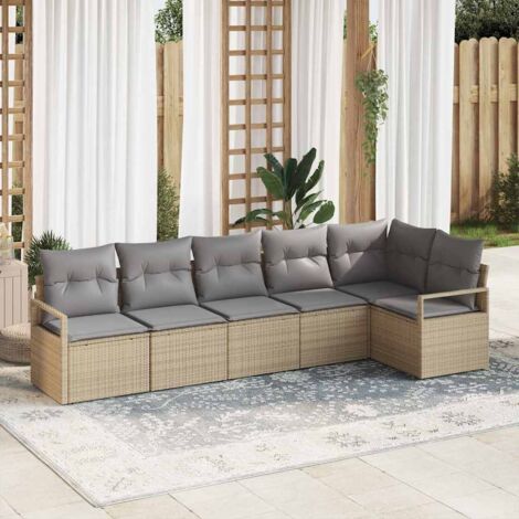 Sofa Set 6 pcs Beige Poly-Rattan vidaXL