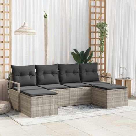 Sofa Set 6 pcs Hellgrau Poly-Rattan vidaXL