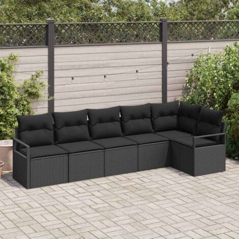 Sofa Set 6 pcs Schwarz Poly-Rattan vidaXL