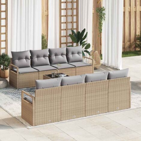 Sofa Set 7 pcs Beige und Grau Poly-Rattan vidaXL