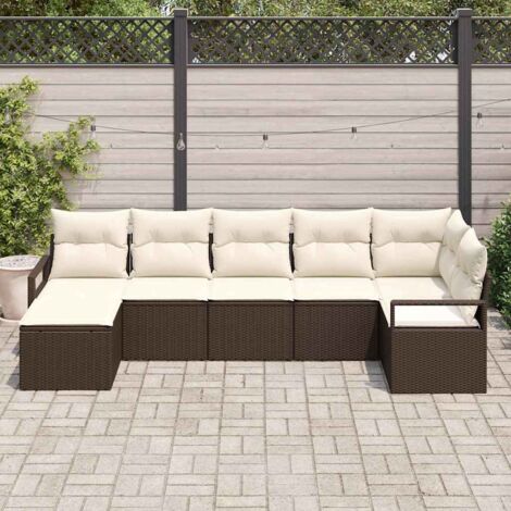 Sofa Set 7 pcs Braun Poly-Rattan vidaXL