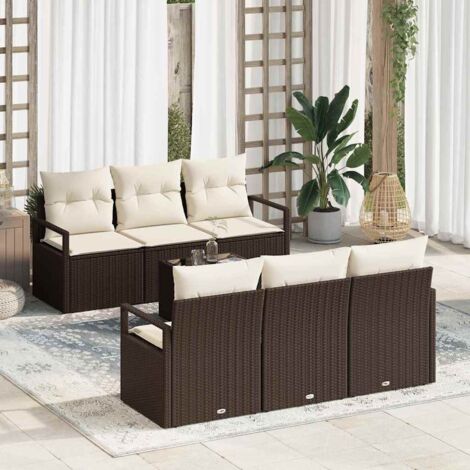 Sofa Set 7 pcs Braun und Creme Poly-Rattan vidaXL