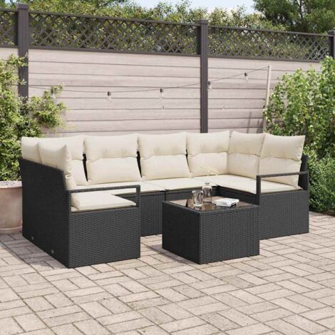 Sofa Set 7 pcs Schwarz und Creme Poly-Rattan vidaXL