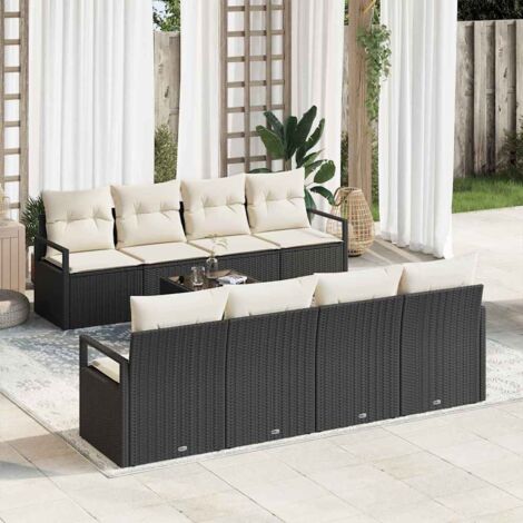 Sofa Set 7 pcs Schwarz und Creme Poly-Rattan vidaXL