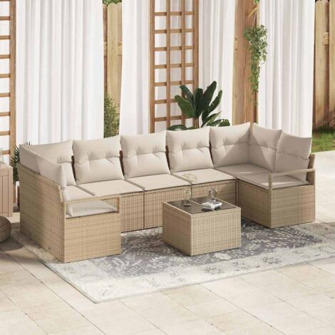 Sofa Set 8 pcs Beige und Creme Poly-Rattan vidaXL