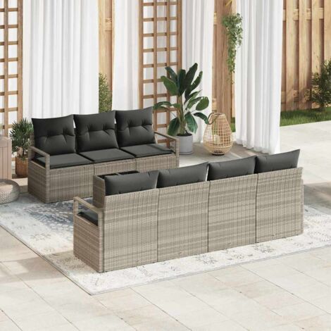 Sofa Set 8 pcs Hellgrau Poly-Rattan vidaXL