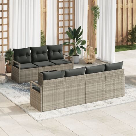 Sofa Set 8 pcs Light grey Poly Rattan vidaXL