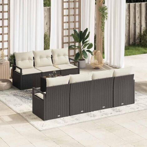 Sofa Set 8 pcs Schwarz und Creme Poly-Rattan vidaXL