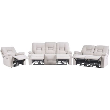 Sofa Set elektrisch verstellbar 6-Sitzer BERGEN Samtstoff Sandbeige mit USB-Anschluss