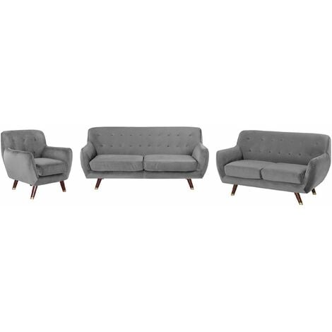 Sofa Set Grau Samtstoff Sitzgruppe Klassisch Minimalistisch Wohnzimmer