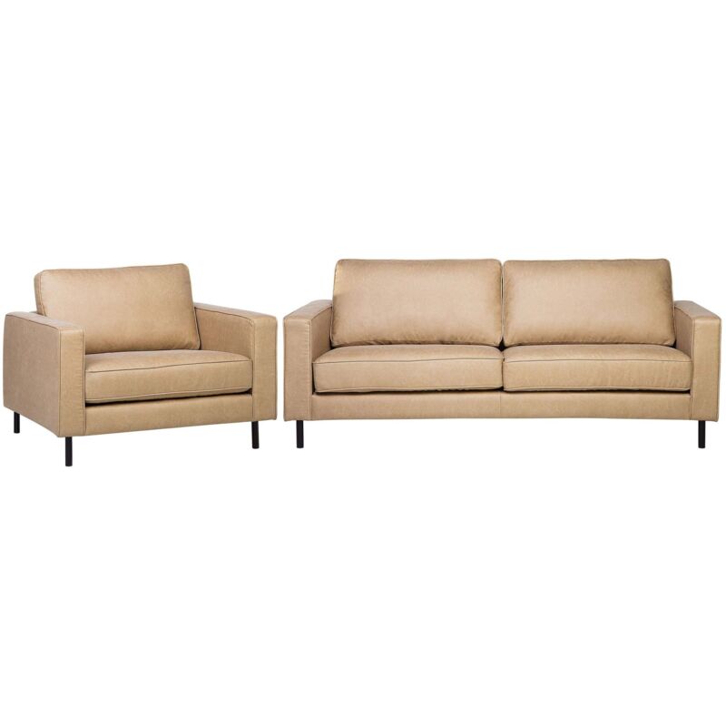Beliani Sofa Set Beige Polsterbezug Lederoptik Sitzgruppe Minimalistisch Wohnzimmer