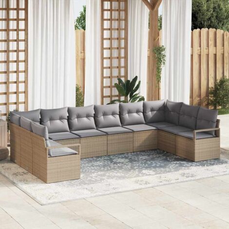 Sofa Set mit Kissen 10 pcs Beige Poly Rattan vidaXL