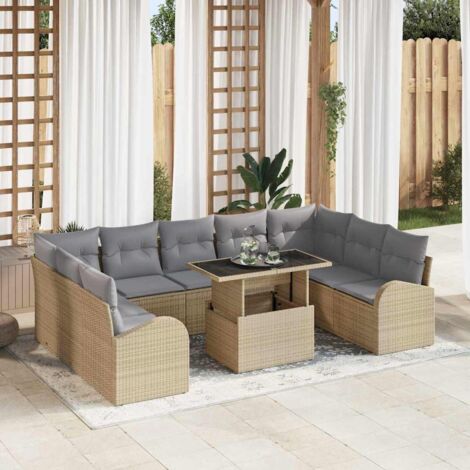 Sofa Set mit Kissen 10 pcs Beige und Hellgrau Poly-Rattan vidaXL