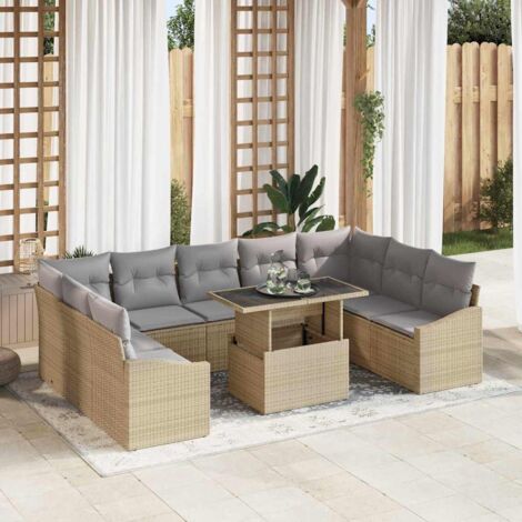Sofa Set mit Kissen 10 pcs Beige und Hellgrau Poly-Rattan vidaXL