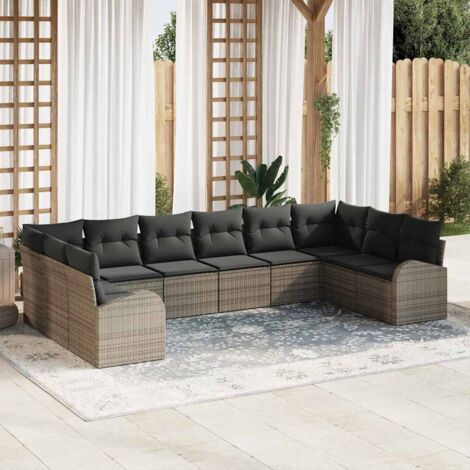Sofa Set mit Kissen 10 pcs Grau Poly Rattan vidaXL