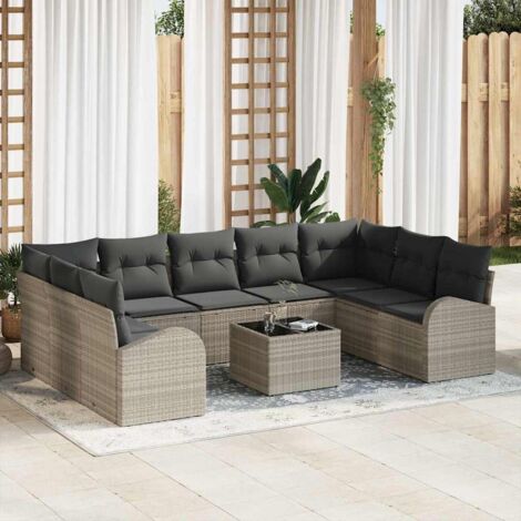 Sofa Set mit Kissen 10 pcs Hellgrau Poly Rattan vidaXL