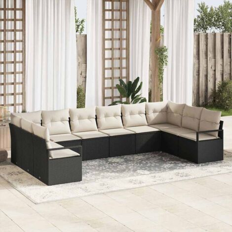Sofa Set mit Kissen 10 pcs Schwarz Poly-Rattan vidaXL