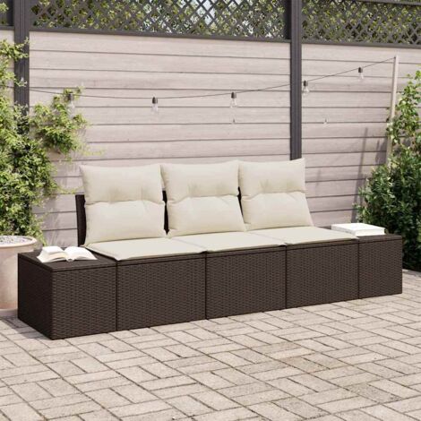 Sofa Set mit Kissen 3 pcs Braun Poly Rattan vidaXL