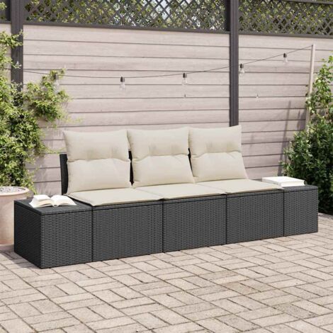 Sofa Set mit Kissen 3 pcs Schwarz Poly-Rattan vidaXL
