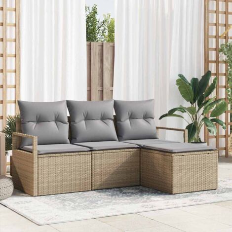 Sofa Set mit Kissen 4 pcs Beige Poly Rattan vidaXL