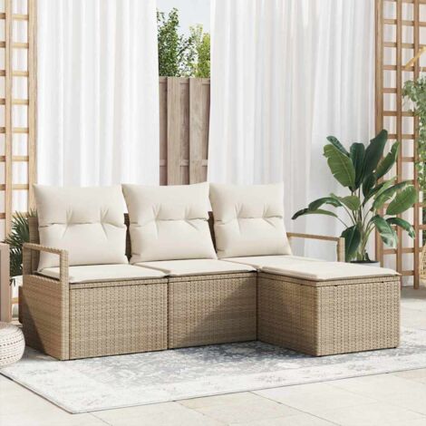 Sofa Set mit Kissen 4 pcs Beige und Creme Poly-Rattan vidaXL
