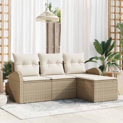 Sofa Set mit Kissen 4 pcs Beige und Weiß Poly-Rattan vidaXL