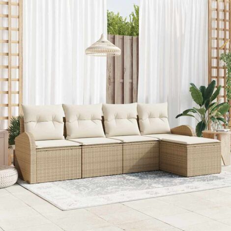 Sofa Set mit Kissen 5 pcs Beige und Weiß Poly-Rattan vidaXL