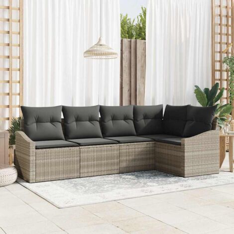 Sofa Set mit Kissen 5 pcs Hellgrau Poly-Rattan vidaXL