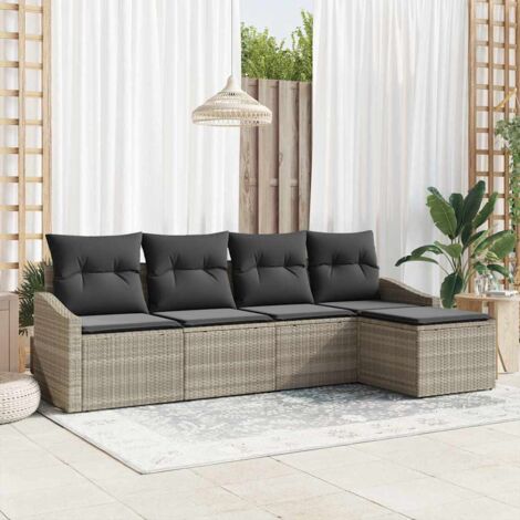 Sofa Set mit Kissen 5 pcs Hellgrau Poly-Rattan vidaXL