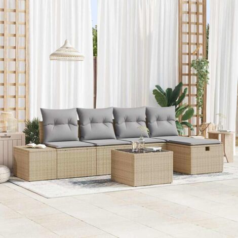 Sofa Set mit Kissen 5 pcs Poly-Rattan vidaXL