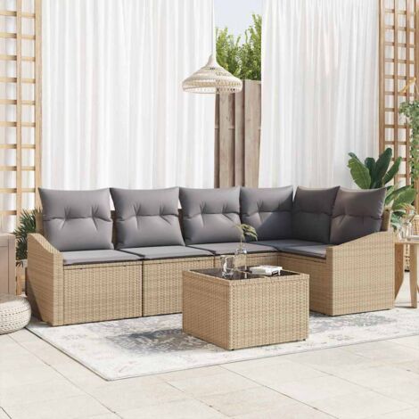 Sofa Set mit Kissen 6 pcs Beige Poly-Rattan vidaXL