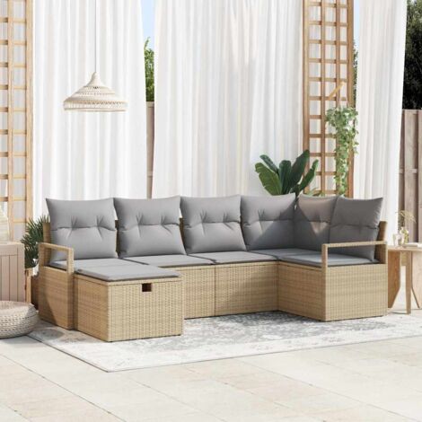 Sofa Set mit Kissen 6 pcs Beige und Hellgrau Poly-Rattan vidaXL
