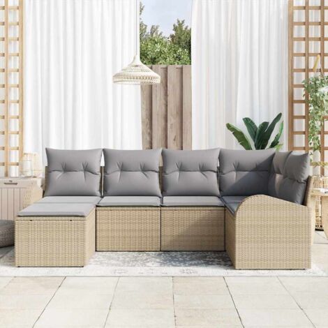 Sofa Set mit Kissen 6 pcs Beige und hellgrau Poly-Rattan vidaXL