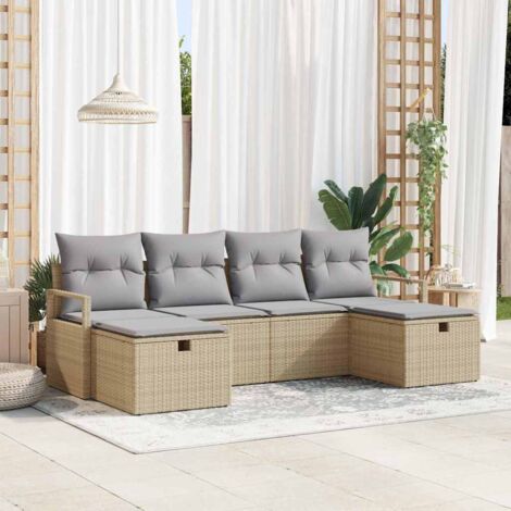 Sofa Set mit Kissen 6 pcs Beige und Hellgrau Poly-Rattan vidaXL