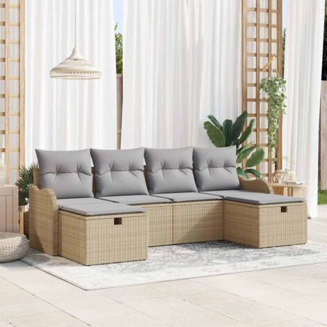 Sofa Set mit Kissen 6 pcs Beige und Hellgrau Poly-Rattan vidaXL