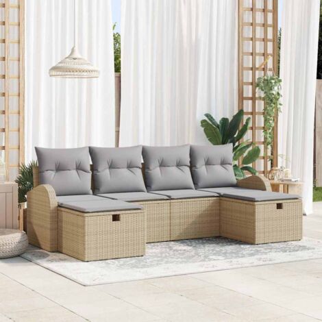 Sofa Set mit Kissen 6 pcs Beige und Hellgrau Poly-Rattan vidaXL