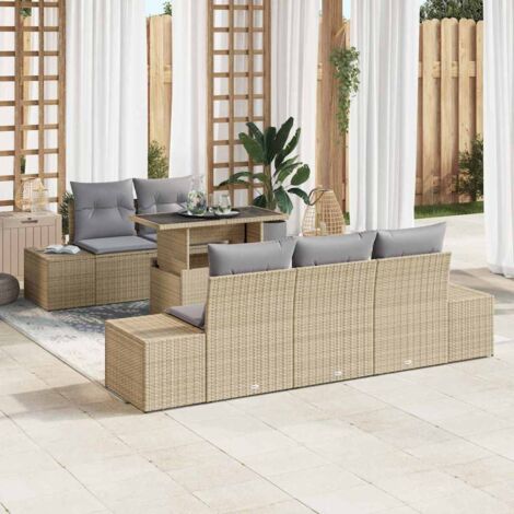 Sofa Set mit Kissen 6 pcs Beige und Hellgrau Poly-Rattan vidaXL
