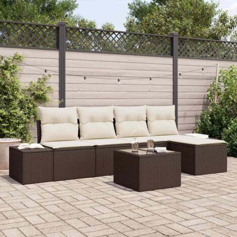 Sofa Set mit Kissen 6 pcs Braun Poly Rattan vidaXL